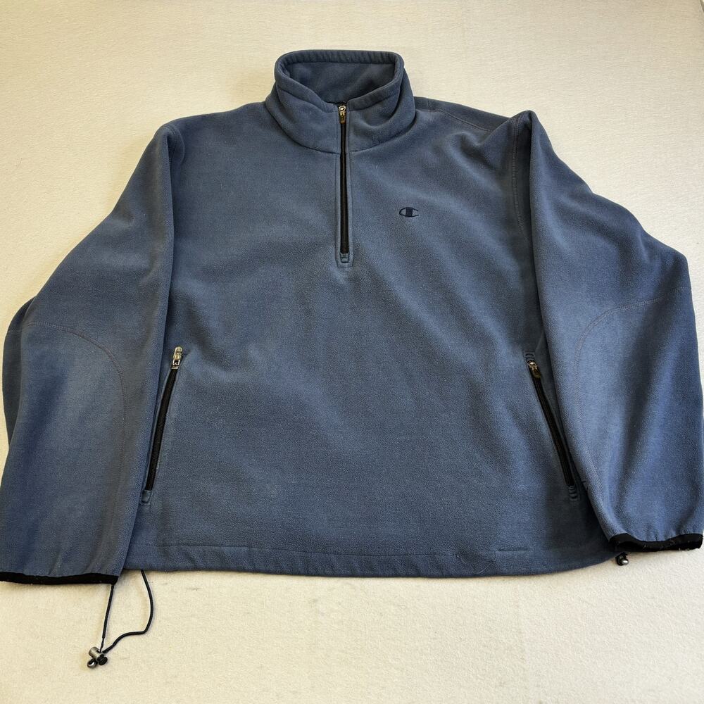 Vtg Champion Mock Neck Sweatshirt Mens Large Gray 1/4 Zip Fleece Retro Pullover